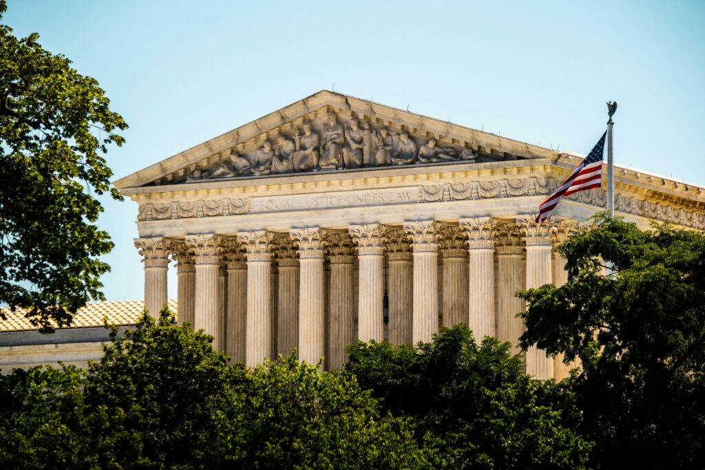 photo of supreme court with usa flag