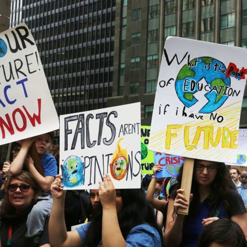 Hundreds of Canadian children and youth took part in a massive protest march against climate change in Toronto, Ontario, Canada, on May 24, 2019. Youth around the world declared May 24th as an international climate strike day. (Photo by Creative Touch Imaging Ltd./NurPhoto via Getty Images)